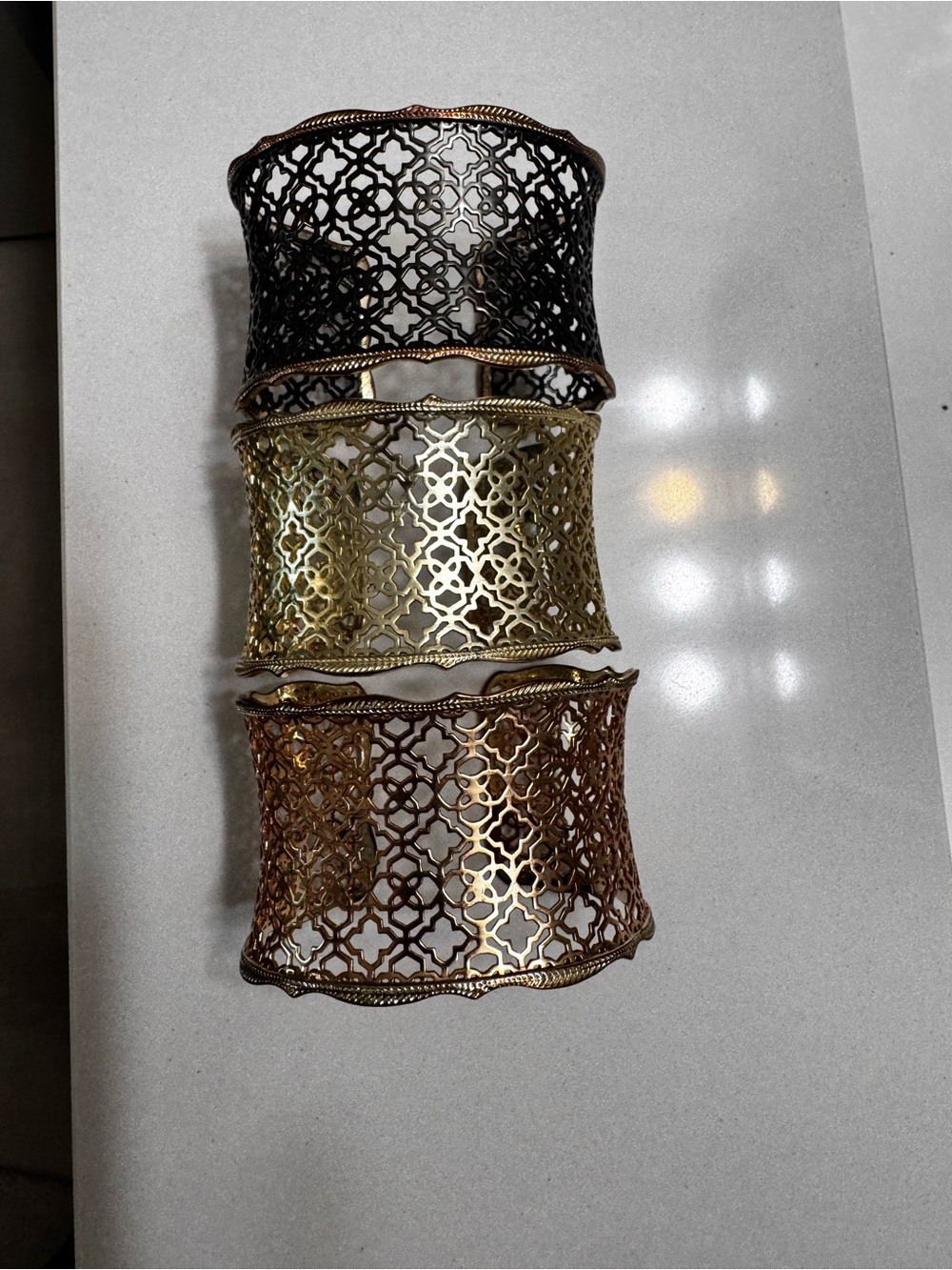 3 -piece Kendra Scott Metal Filigree Wide Cuff Bracelets- Black, Gold, Rosegold